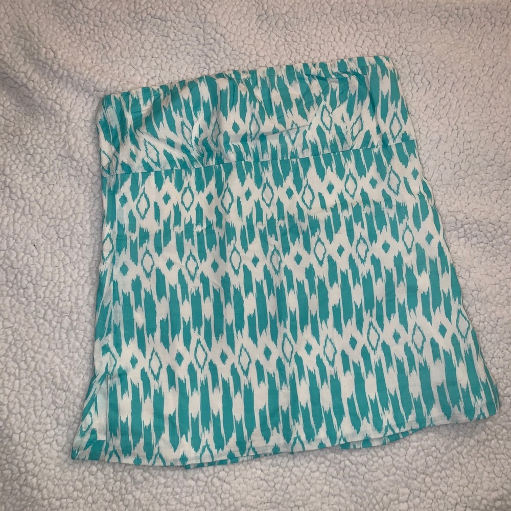 J. Crew Strapless mint colored pattern top